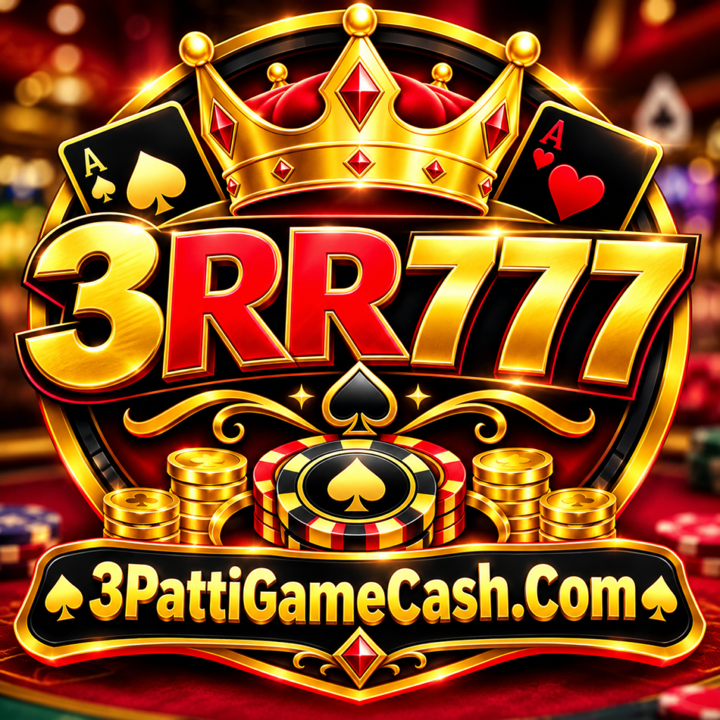 3RR777 game logo with crown, playing cards, poker chips, and gold casino design.