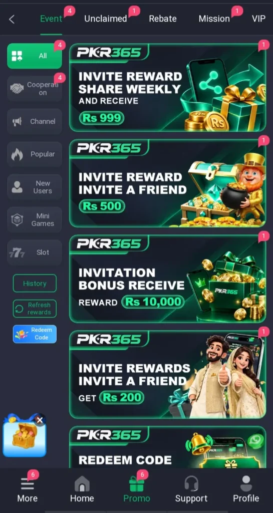 PKR365 Game deposit section for adding funds