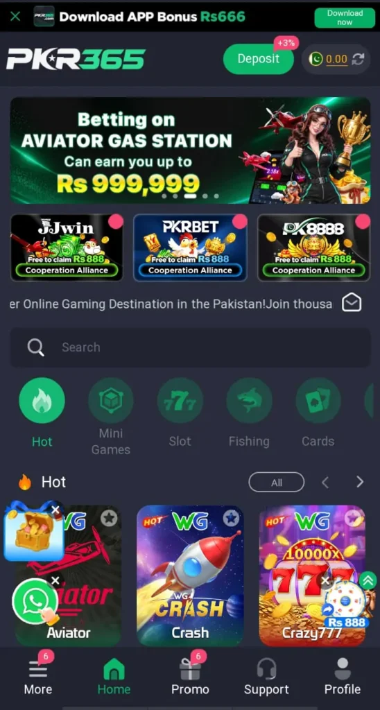 PKR365 Game mobile gaming interface