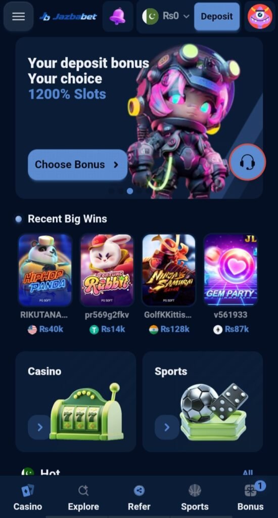 JAZBAbet Game Android mobile interface