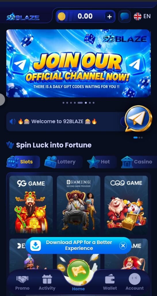 Mobile gaming interface showing game categories and navigation options
