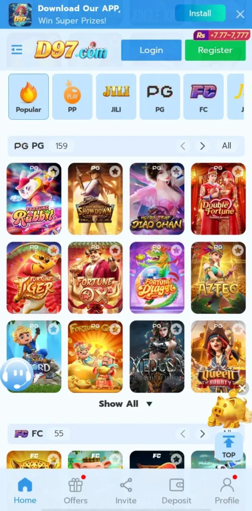 Gaming website homepage on smartphone