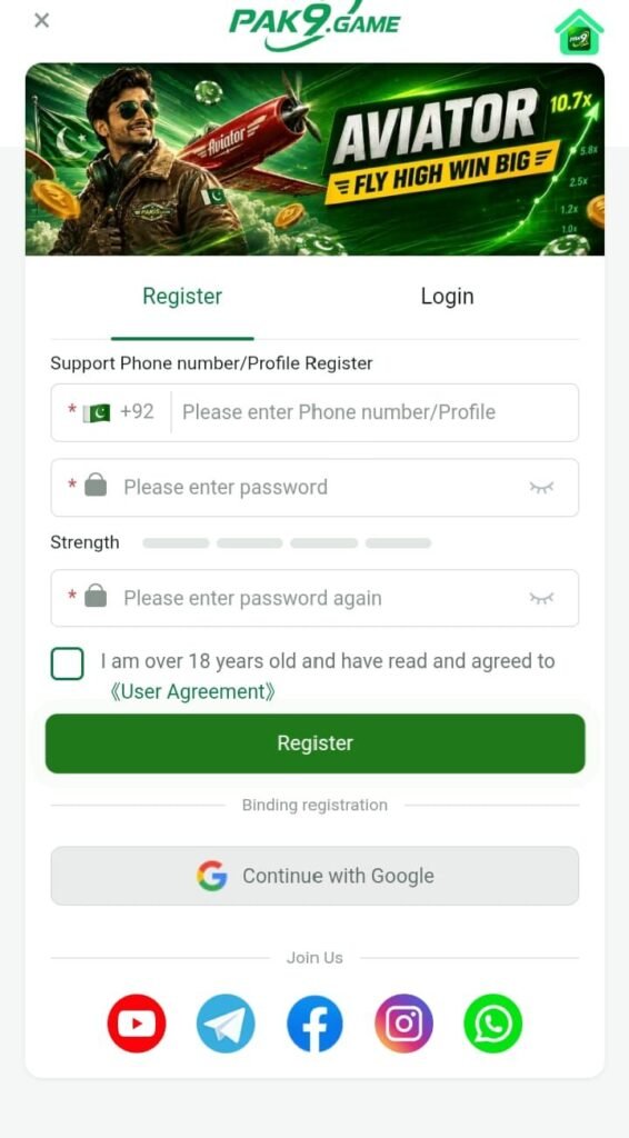 PAK9 Game registration and gaming platform graphic
