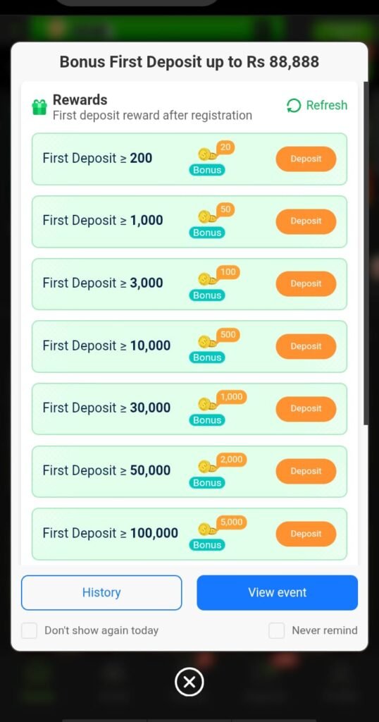 BET887 game menu and available options