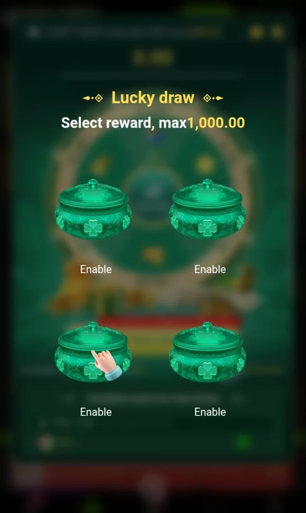 WIN786 lucky draw screen with four reward options