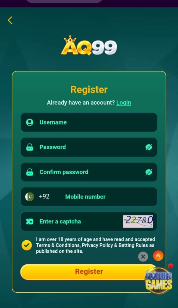 AQ99 Game registration and login interface