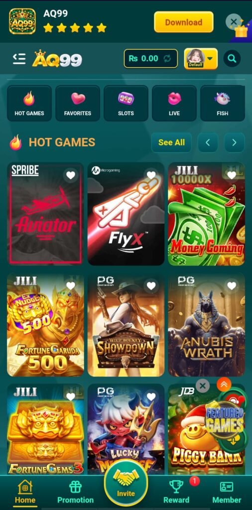 AQ99 Game online gaming interface on mobile