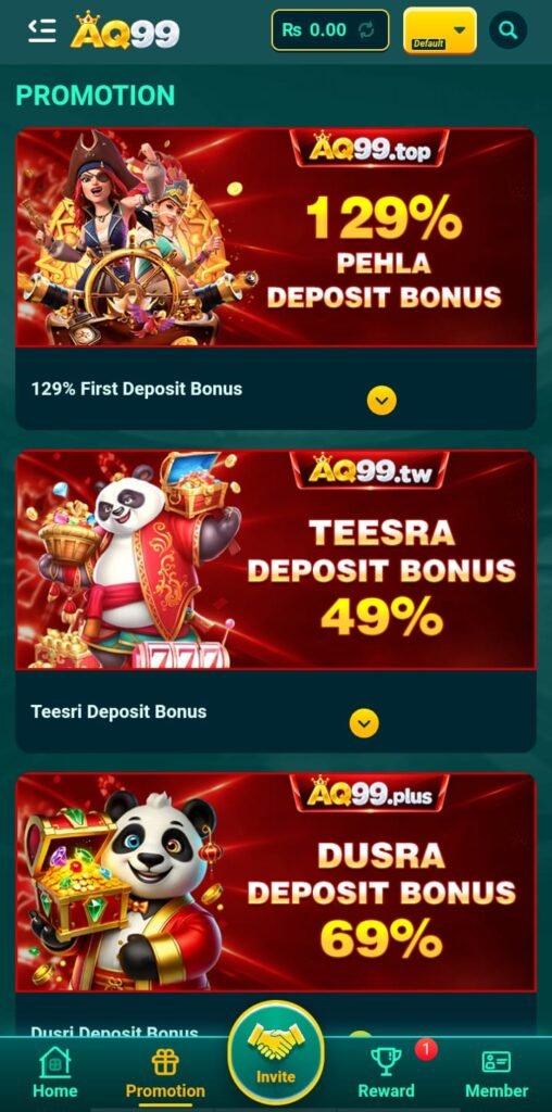 AQ99 Game deposit and payment section